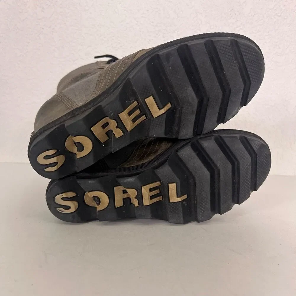 Sorel Grey Leather & Canvas Mid Calf‎ Lace Up Booties Size 7